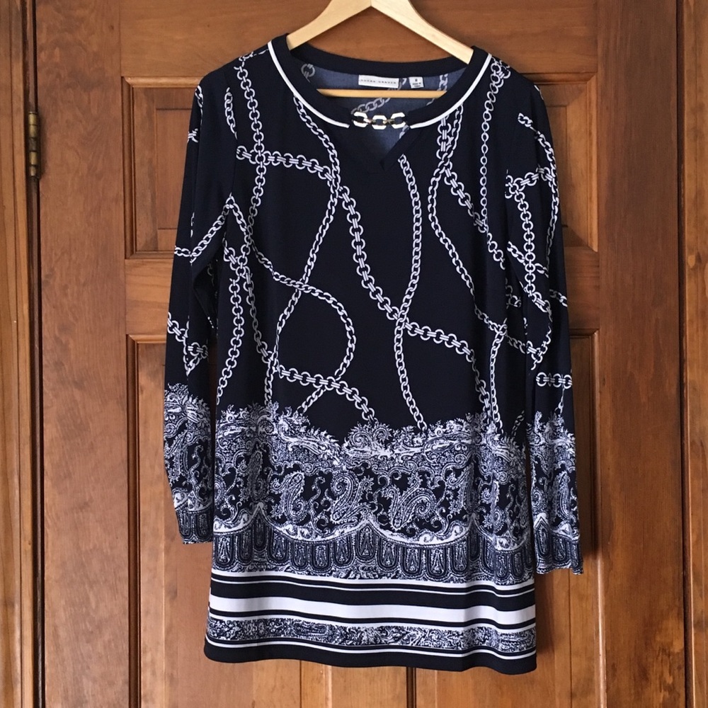 NWOT Susan Graver Navy V- Neck Liquid Knit Tunic